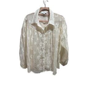 Gilli Cream Floral Button Down Shirt Size Medium Women Pre Owned